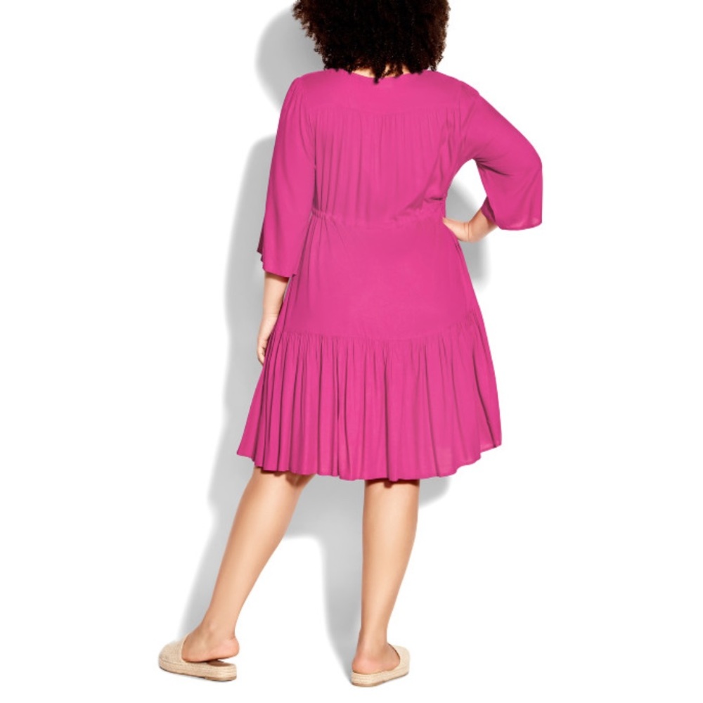 LORALETTE 30/32W Fuchsia Endless Sun Plain w/ Pockets Midi Dress W99.10 - Picture 2 of 6